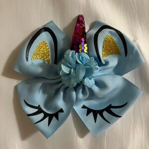 Blue Girl Unicorn Hair Bow with Sequins 6” inches